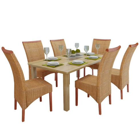 Swen Studio -  Dining Chairs 6 pcs Brown Natural Rattan